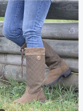 Dublin Women Suede Leather Thinsulate Waterproof Tall Quilted Brown Winter Boot